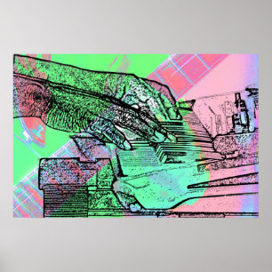 Piano overhandigt verzadigde gitaarhandnek poster