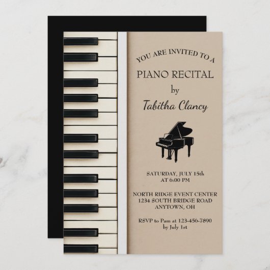 Piano Overweging Uitnodiging met Toetsenbord Ontwe (Voorkant / Achterkant)