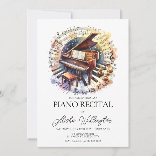 Piano Overweging Uitnodiging, Muziek Overweging Ui Kaart (Voorkant)