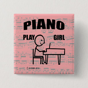 Piano Play Girl Vierkante Button 5,1 Cm