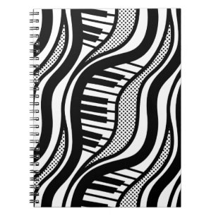 Piano Polka Waves Notitieboek – Musical Zwart-wit