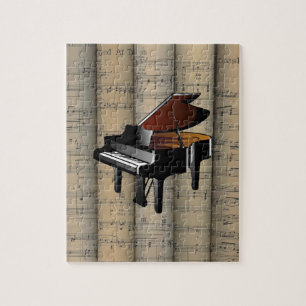 Piano~ Rollend blad Muziekachtergrond ~ Musical Legpuzzel