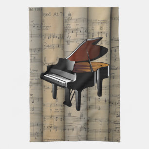 Piano~ Rollend blad Muziekachtergrond ~ Musical Theedoek