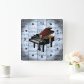 Piano ~ Rollend vel Music ~ Blue Tint Background Vierkante Klok (Huis)