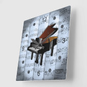 Piano ~ Rollend vel Music ~ Blue Tint Background Vierkante Klok (Hoek)