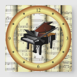 Piano ~ Rollend vel Music ~ Gold Ring ~ * ~ Vierkante Klok
