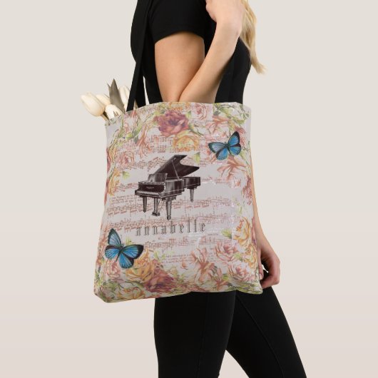 Piano Rozen Vlinders Victoriaans Canvas tas (Dichtbij)