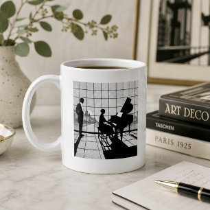 Piano Silhouette Art Deco Stijl   Zwart en Wit  Koffiemok