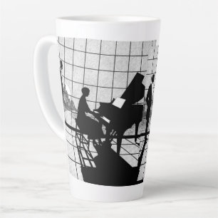 Piano Silhouette Art Deco Stijl   Zwart en Wit  Latte Mok