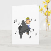 Piano Speler Stick Figuur Wenskaart Kaart (Gele Bloem)