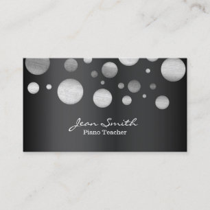 Piano Teacher Modern Silver Polka Dots Visitekaartje