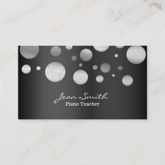 Piano Teacher Modern Silver Polka Dots Visitekaartje (Voorkant)