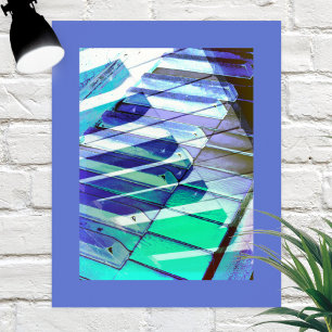 Piano-toetsenbord biedt muziek Abstract blauw Turq Poster