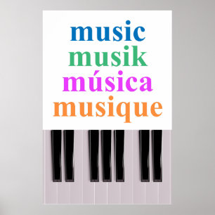 Piano Toetsenbord Muziek Tekst in Meerdere Talen Poster