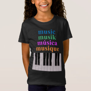 Piano Toetsenbord Muziek Tekst in Meerdere Talen T-shirt