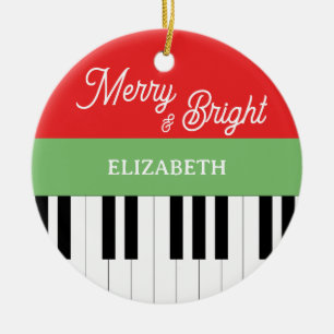 Piano Toetsenbord Vrolijk & Helder Pianist Kerstmi Keramisch Ornament