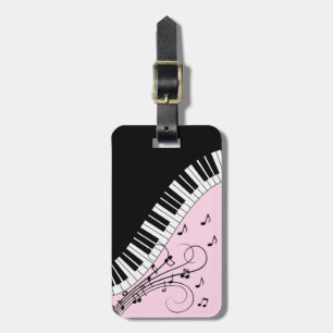 Piano Toetsenbord Zwart en Wit Muziek Design Roze Bagagelabel