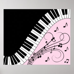 Piano Toetsenbord Zwart en Wit Muziek Design Roze Poster