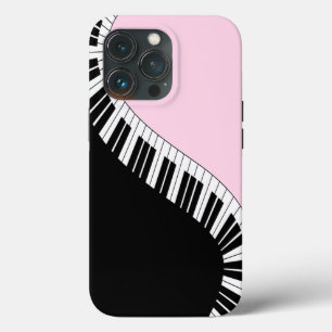 Piano-toetsenbord zwart en wit muziekontwerp roze iPhone 13 pro hoesje