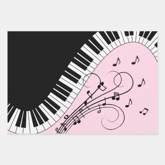 Piano-toetsenbord zwart en wit muziekontwerp roze inpakpapier vel (Voorkant 3)