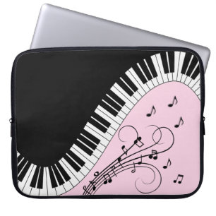 Piano-toetsenbord zwart en wit muziekontwerp roze laptop sleeve