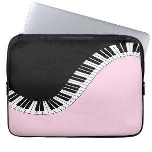 Piano-toetsenbord zwart en wit muziekontwerp roze laptop sleeve