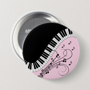 Piano-toetsenbord zwart en wit muziekontwerp roze ronde button 7,6 cm
