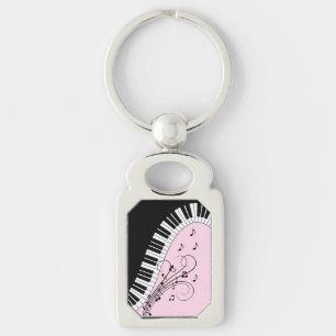 Piano-toetsenbord zwart en wit muziekontwerp roze sleutelhanger