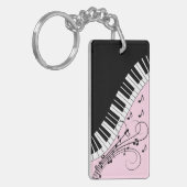 Piano-toetsenbord zwart en wit muziekontwerp roze sleutelhanger (Voorkant Links)