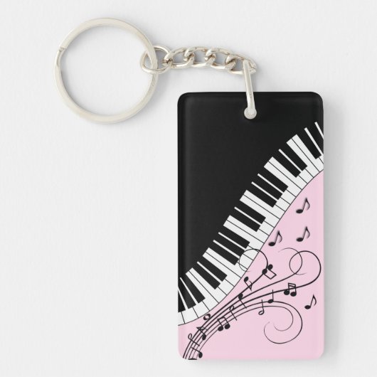 Piano-toetsenbord zwart en wit muziekontwerp roze sleutelhanger (Voorkant)