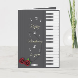Piano verjaardagskaart zwart kaart