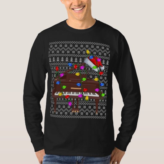 Piano Verlichting Xmas Sweater Lelijke Piano Kerst T-shirt (Voorkant)