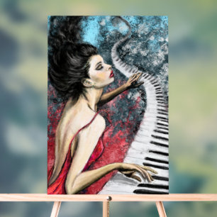 Piano Vrouw Kunst het Schilderen Acryl Teken Bord