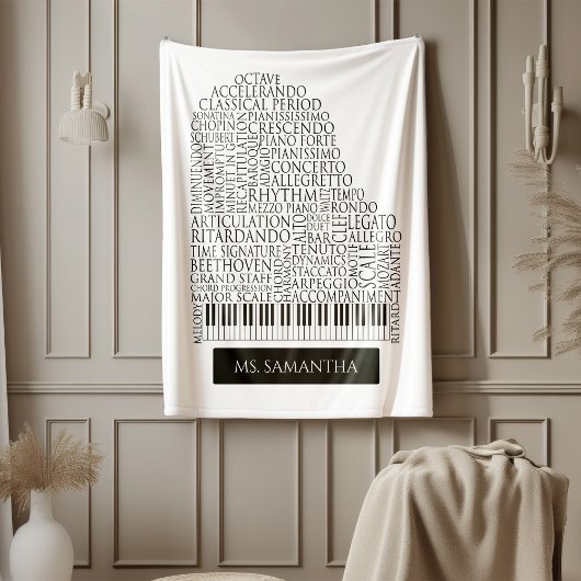 Piano Word Cloud Gift voor Piano Teacher Fleece Deken