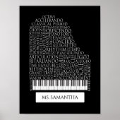 Piano Word Cloud Gift voor Piano Teacher Poster (Voorkant)