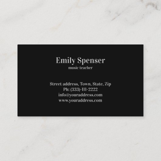 Pianomuziekleraar Zwart & Wit Visitekaartje (Achterkant)