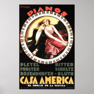 PIANOS CASA AMERICA 1930  theater Musical Poster