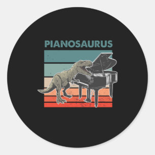 Pianosaurus Dinosaur Retro Grand Piano Player Pian Ronde Sticker