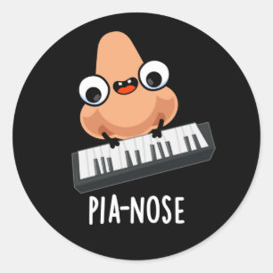 Pianose Funny Piano Nose Pun Dark BG Ronde Sticker