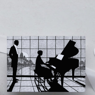 Pianosilhouet Art Deco-stijl Zwart en Wit Kaart