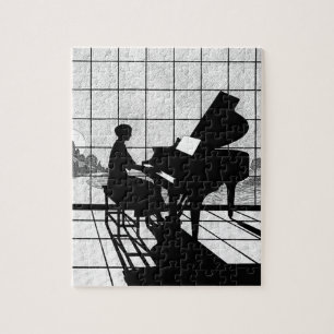 Pianosilhouet Art Deco-stijl   Zwart en Wit Legpuzzel