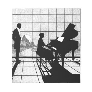 Pianosilhouet Art Deco-stijl   Zwart en Wit Notitieblok