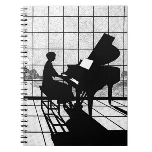 Pianosilhouet Art Deco-stijl Zwart en Wit Notitieboek
