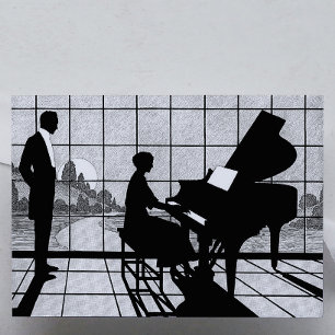 Pianosilhouet Art Deco-stijl Zwart en Wit Poster
