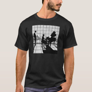 Pianosilhouet Art Deco-stijl Zwart en Wit T-shirt