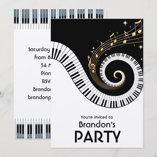 Pianosleutels en Gold Muzieknoten Kaart (Voorkant / Achterkant)