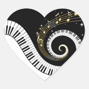 Pianosleutels en gouden Muzieknoten Hart Sticker
