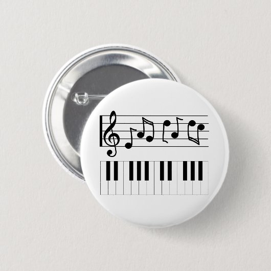 Pianosleutels en muziekbladen ronde button 5,7 cm (Voorkant /achterkant)