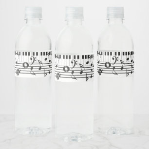 Pianosleutels en -Muzieknoten Waterfles Etiket