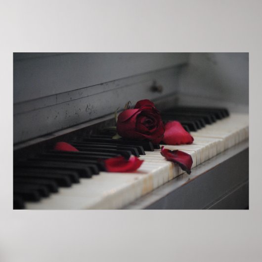 Pianosleutels met een rode roze poster (Voorkant)
